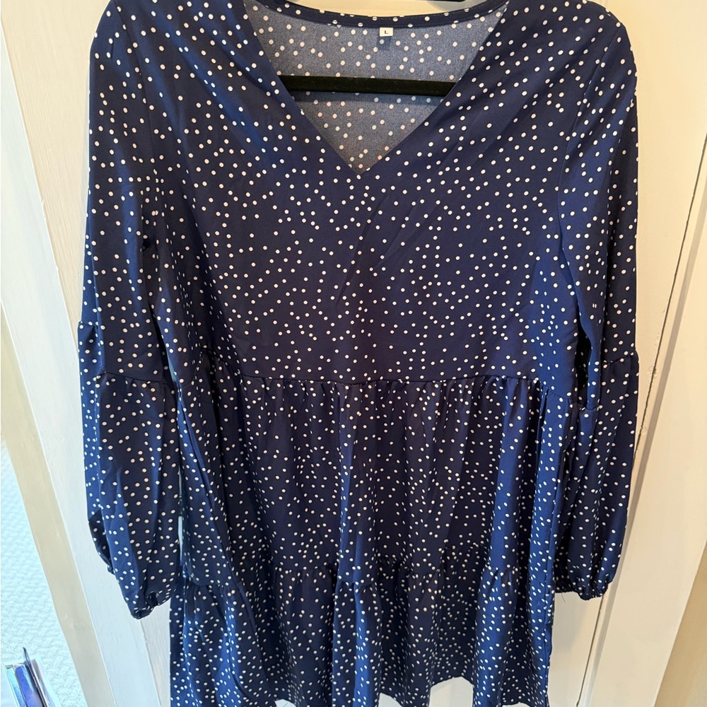 Amazon Blue and White Relaxed Tunic Dress with 3/4 Sleeves